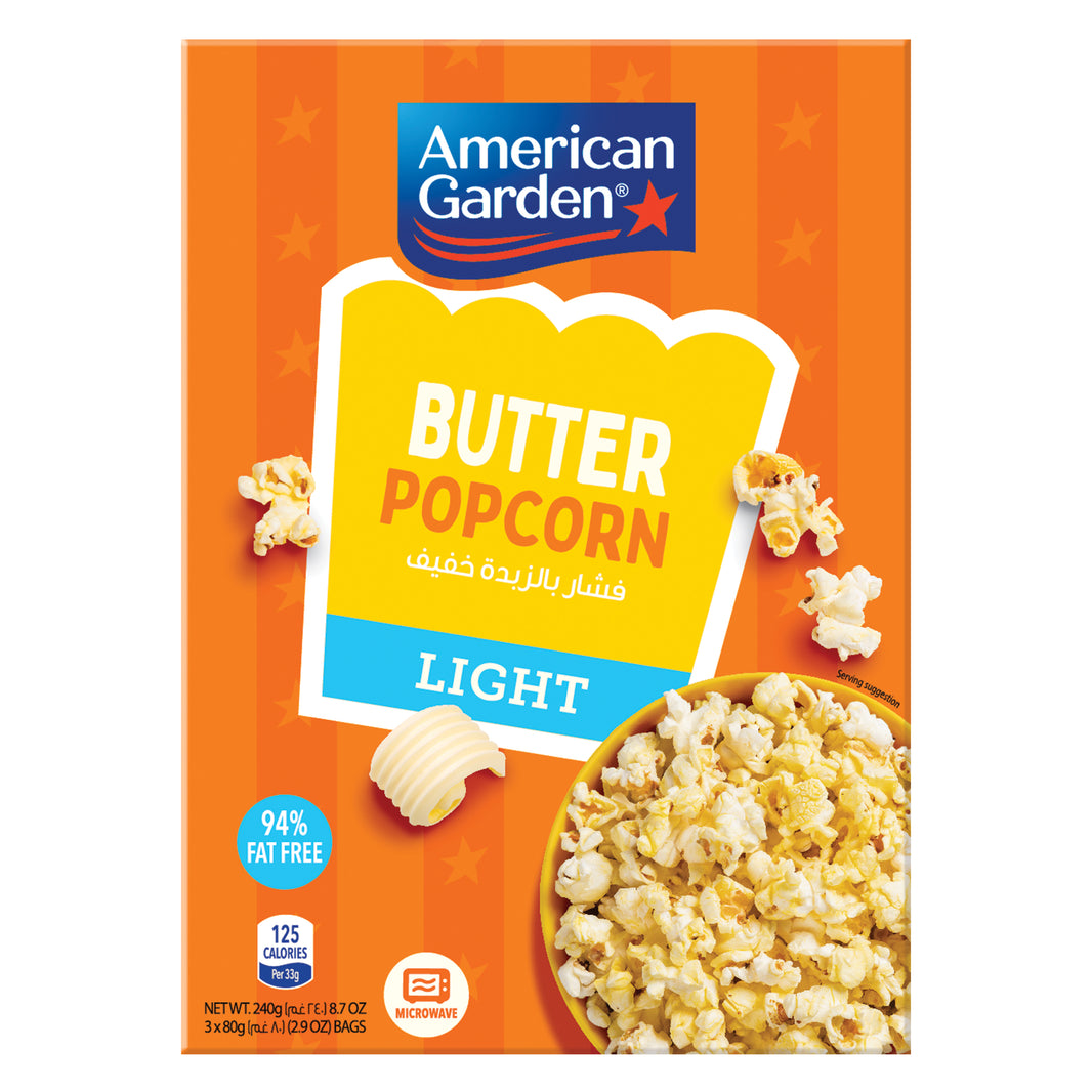 American Garden Microwave Popcorn Butter FAT FREE 80g (Pack of 3)