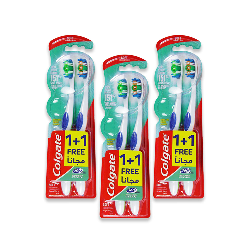 Colgate 360° Whole Mouth Clean Medium Bristle Toothbrush (Buy 1 Get 1 Free)-Pack of 3