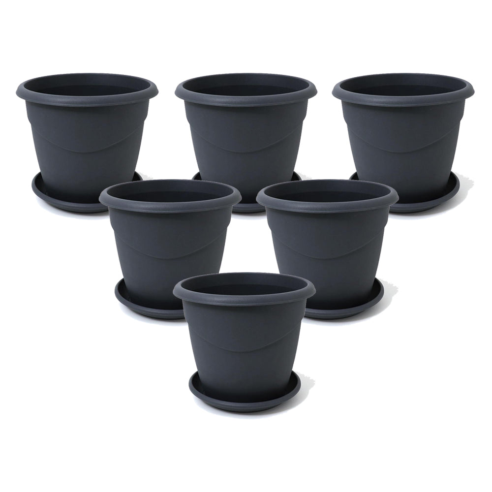 EDA Pot with Saucer 18 cm- Grey Pack Of 6