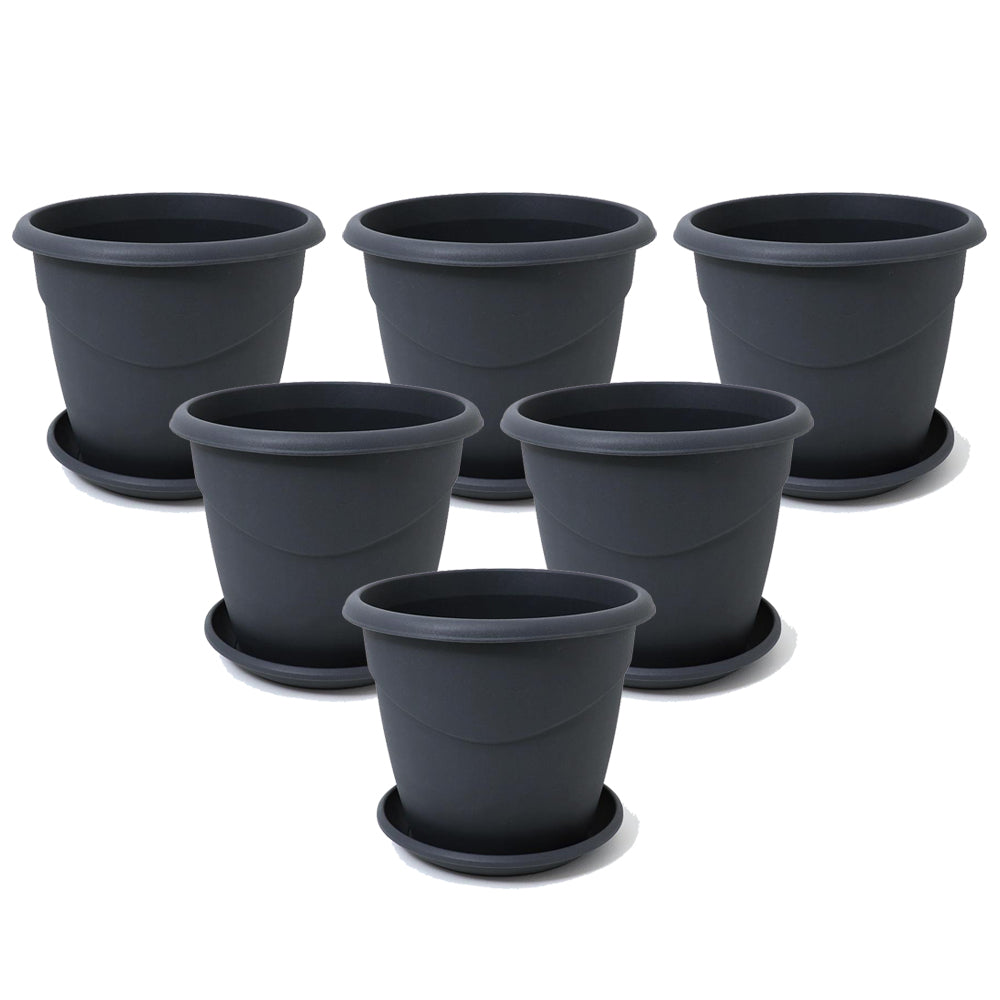 EDA Pot with Saucer 25 cm- Grey Pack Of 6