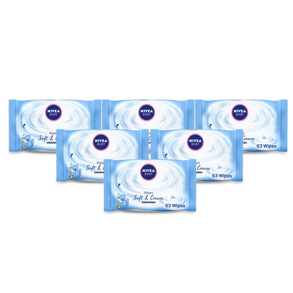 Nivea Baby Wipes Soft & Cream 63Pcs -(Pack Of 6)