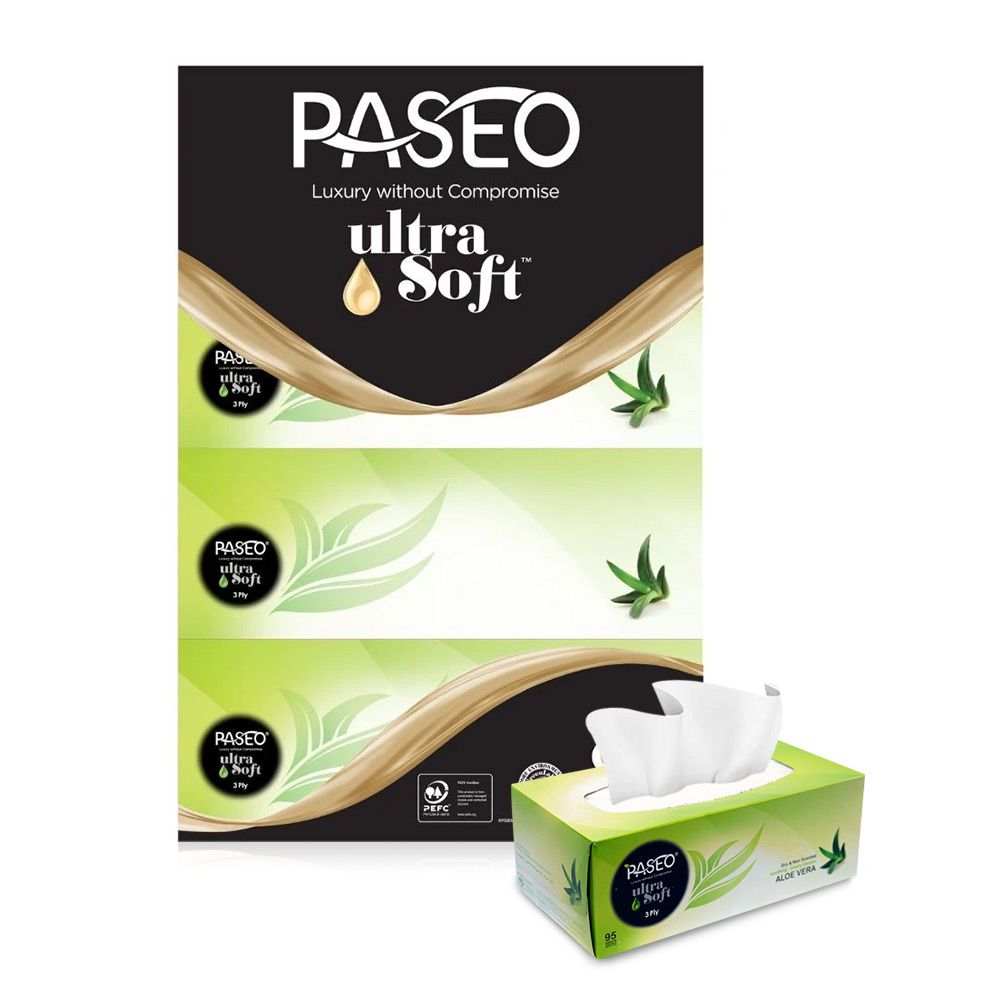 Paseo Face Tissues Aloe Vera 3 Ply  (4 Boxes X Pack of 6 - Total 24 Boxes) - Billjumla.com