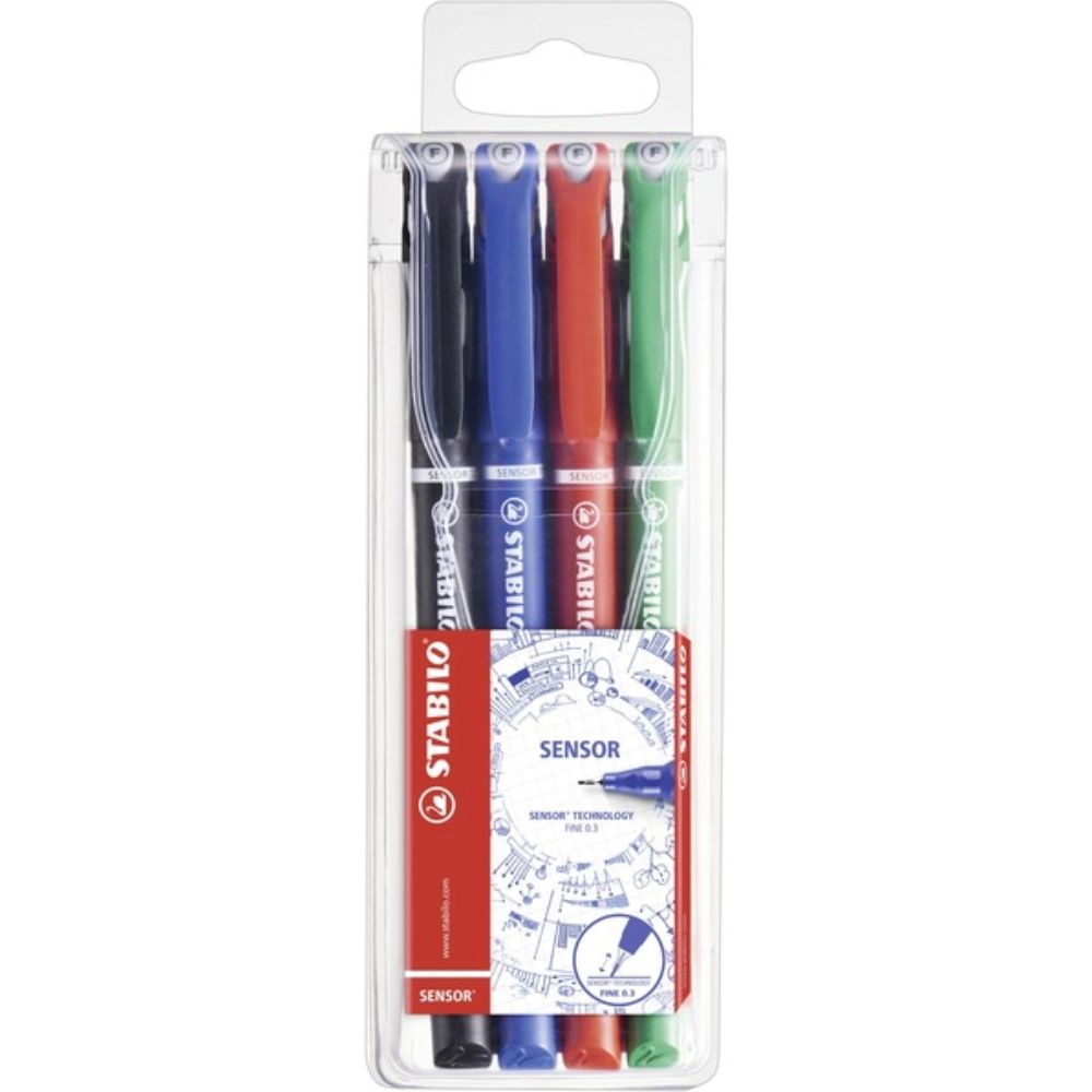 STABILO SENSOR fineliner with cushioned tip - wallet of 4 colors black, blue, red, green (pack of 3) - Billjumla.com