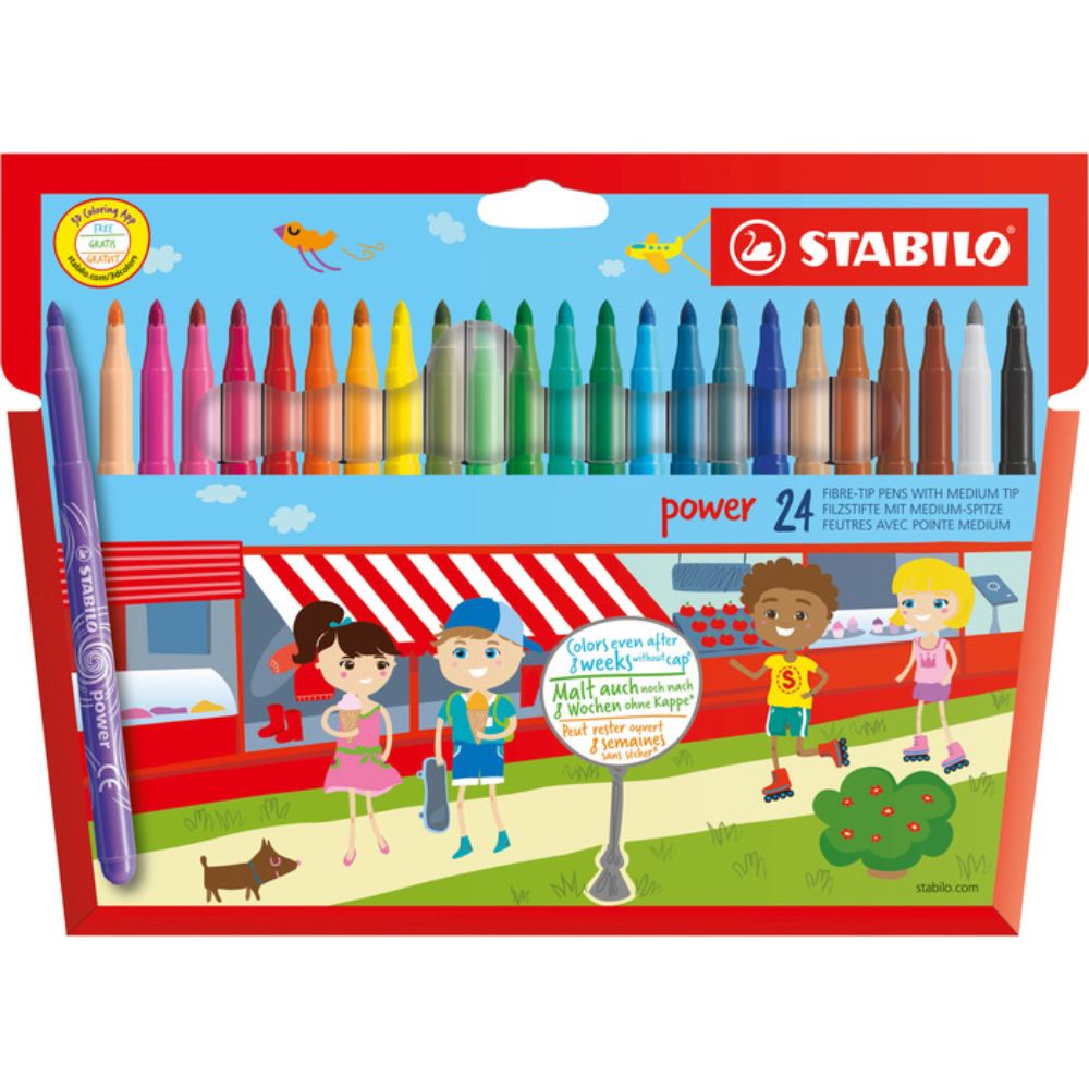 STABILO power fibre-tip pen cardboard wallet of 24 colors (pack of 3) - Billjumla.com