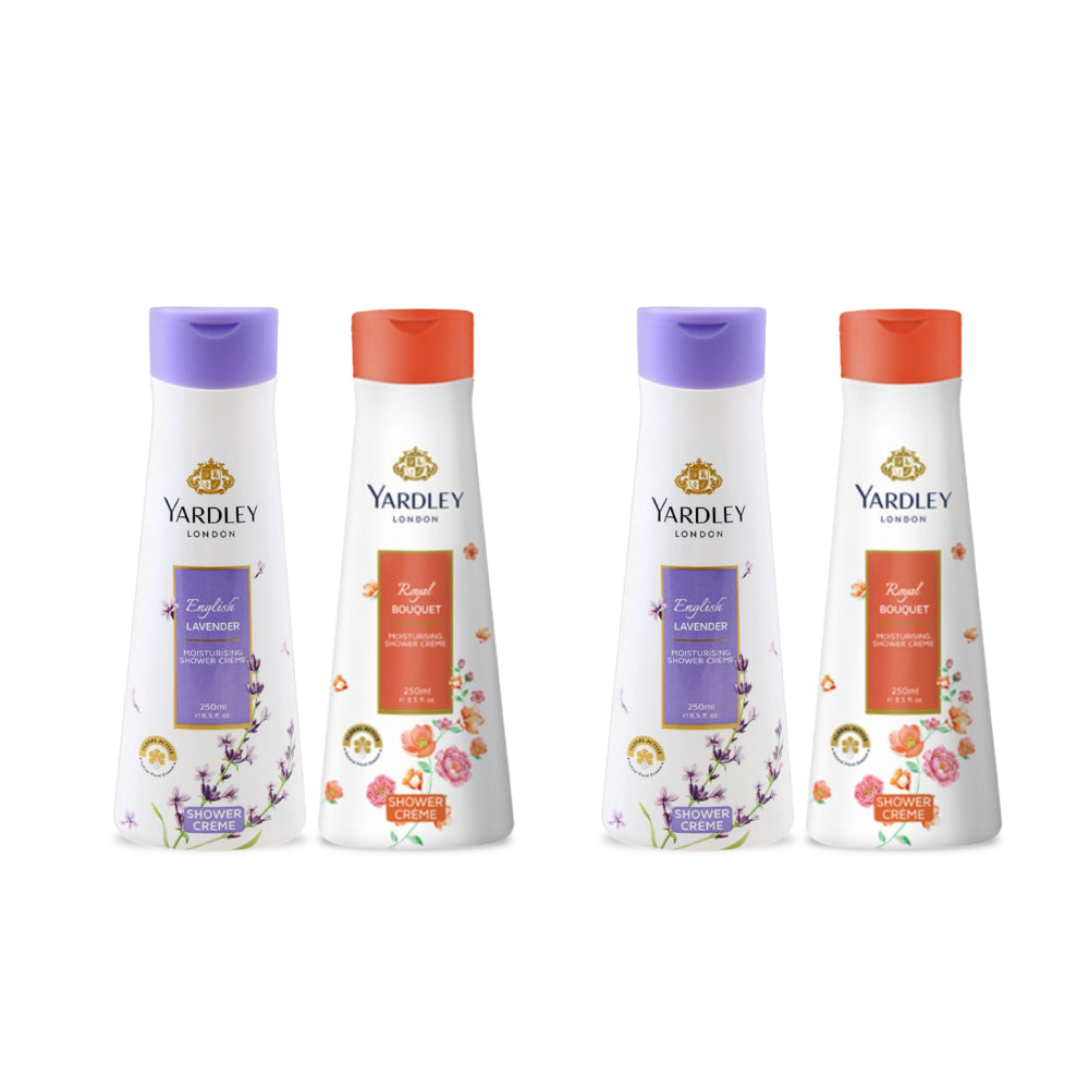 Yardley Shower Cream 250ml - English Lavender + Bouquet (Pack of 2 - Total 4 Pieces)