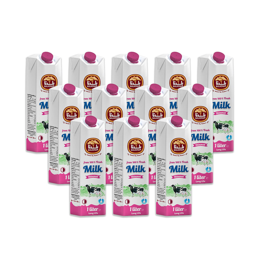 Baladna Skimmed Long Life Milk 1Litre (Pack of 12)